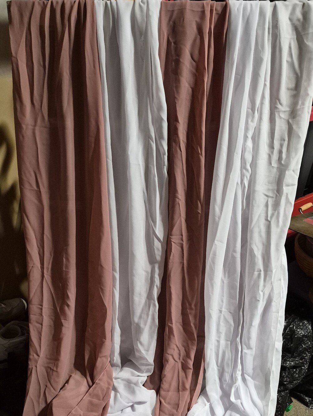 White & Dusty Rose Drapes
